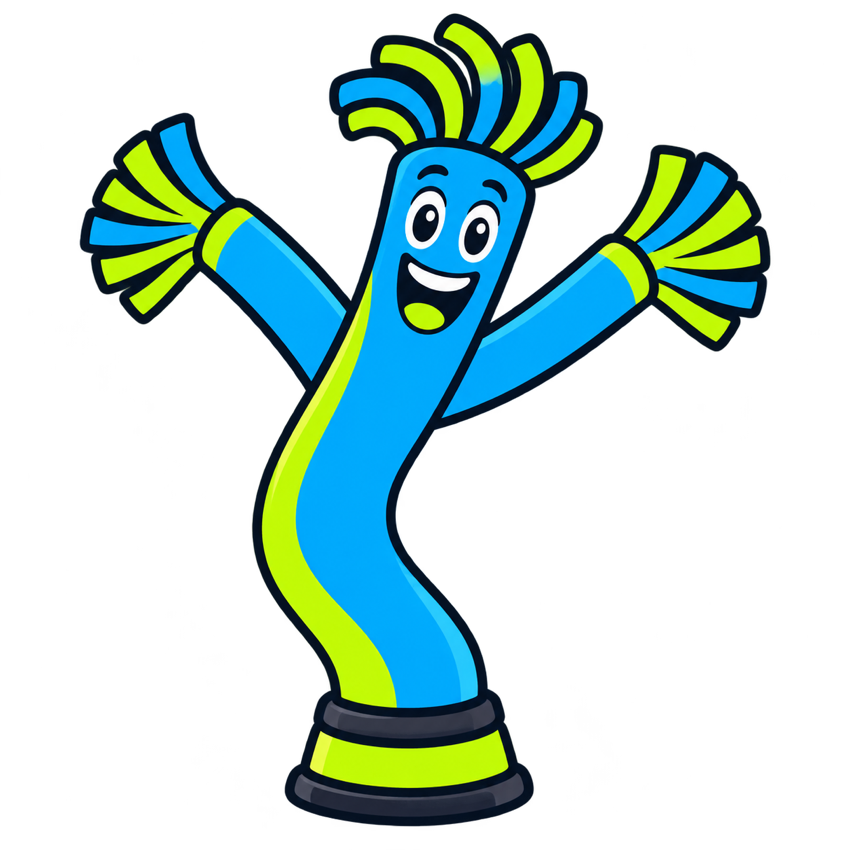 Dancing Inflatables USA blue and lime dancing mascot